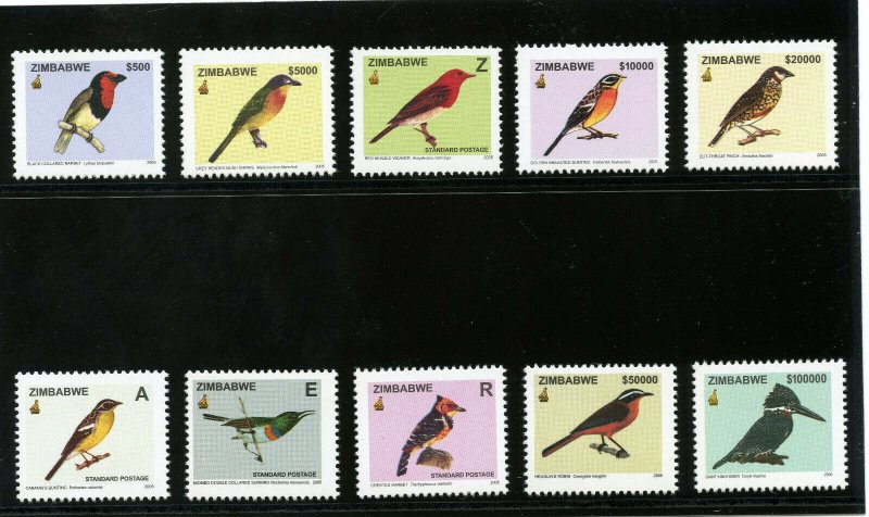 Rhodesia - Zimbabwe 2005 QEII Birds set complete superb MNH. SG 1146-1155.