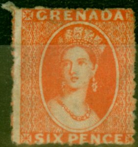 Grenada 1866 6d Orange-Red SG7Var Wmk Double Tram Lines Fine Unused