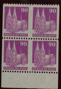 GERMANY USA BRITISH ZONE SCOTT 657 MICHEL 96 MNH BLOCK IMPERF BETW PAIRS SIGNED