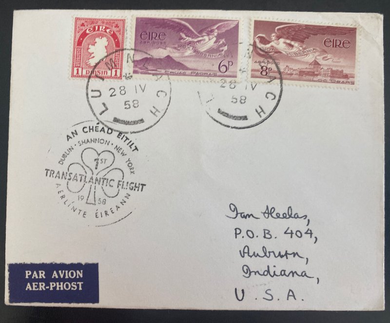 1958 Limerick Ireland First flight Cover to Auburn IN USA aerlite FFC