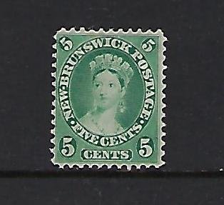 NEW BRUNSWICK SCOTT #8 1860-63 VICTORIA 5 CENT (YELLOW GREEN) - MINT NO GUM