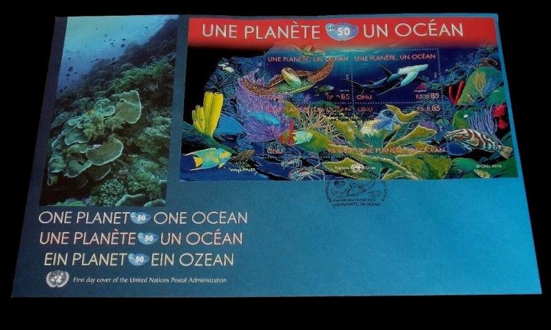 U.N. 2010, GENEVA,1 PLANET 1 OCEAN, SHEET/4 ON OVER SIZED COVER,FDC NICE! LQQK!