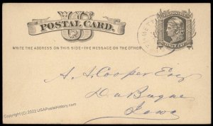 USA 1877 EMMETTSBURG Iowa Blue Cancel Postal Stationery Card Cover 96284