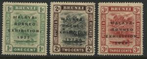 Brunei 1922 overprints Malaya Borneo Exhibition 1 cent to 3 cents mint toned