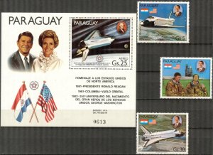 Paraguay 1981 Space set of 3 + S/S MNH