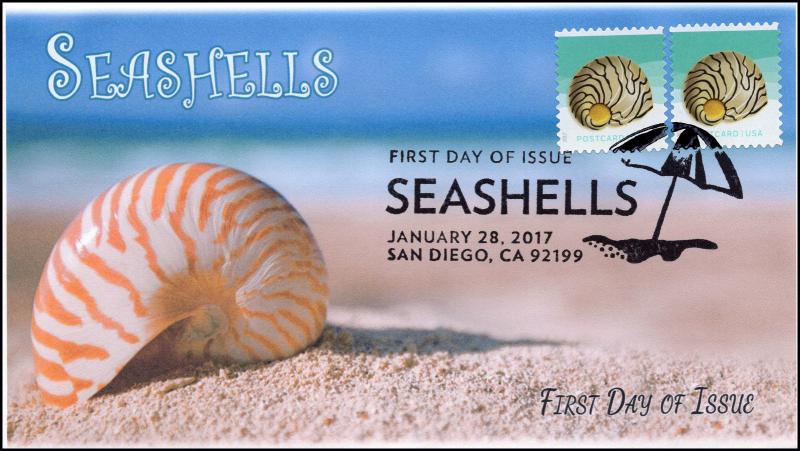 17-028, 2017, Seashells, Post Card Rate 34 cents, FDC, Pictorial, zebra nerite