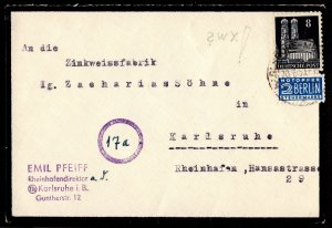 1950, Germany 8pf, Used on cover, Mi 79WF, Z2BB