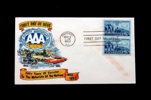 US #1007 FDC U/A FIRST DAY COVER AAA AMERICAN AUTO 1952 FLUEGEL Cachet