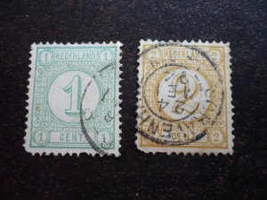 Stamps - Netherlands - Scott# 35, 36a - Used Part Set of 2 Stamps