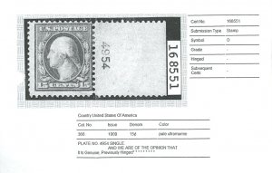 U.S #366 MINT OG LH with Cert