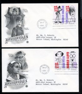 US 2819-2828 Silent Screen Stars set of 5 Addr Artcraft/PCS cachet FDC