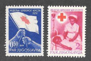 Yugoslavia Scott RA9,RA11 MNHOG - 1951 and 1952 Postal Tax Stamps