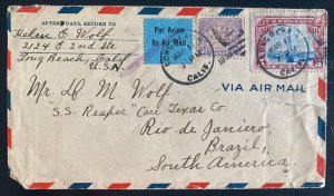 1930 Long Beach CA USA Airmail cover To Rio De Janeiro Brazil