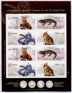 Canada 2177b Booklet MNH Animals, Snake, Salamander, Swift Fox, Marten