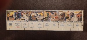 US Scott # 1489-1498; 8c PO Employees; strip of 10; MNH, og, VF centering