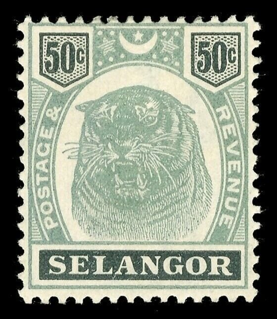 Malaya - Selangor 1895 'Tiger' 50c green & black very fine mint. SG...