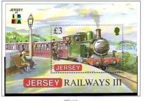 Jersey Sc 1379b 2009 £3 Railways IBRA stamp sheet used