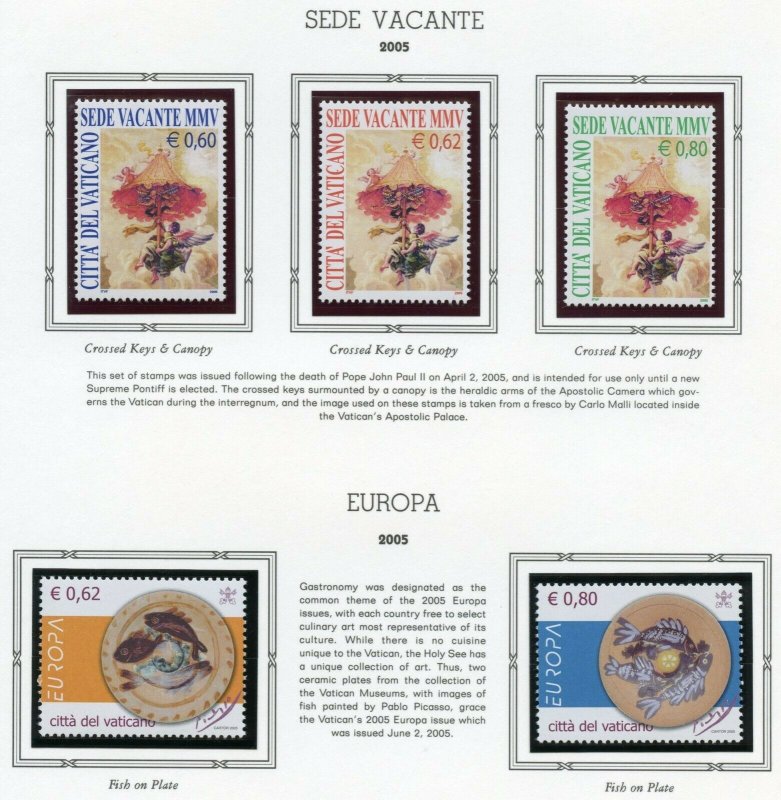 VATICAN CITY 2005  COMPLETE YEAR SET STAMPS WITH BOOKLET  MINT NH ON ALBUM PAGES