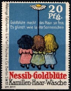 Vintage Germany Poster Stamp Gold Blossom Chamomile Hair Wash Makes Hair So Fine