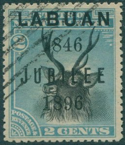 Malaysia Labuan 1896 SG84d 2c black blue Stag LABUAN at top 1846 JUBILEE 1896