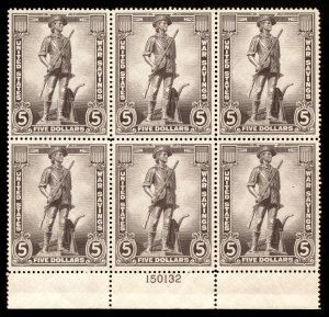 US WS11 $5 War Saving Stamp 1945 Minute Man NH bottom plate block of 6