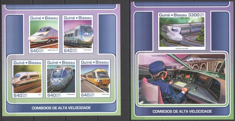 Dz0539 ! Imperf 2017 Guinea-Bissau High Speed Fast Trains #9458-2+Bl1632 Mnh