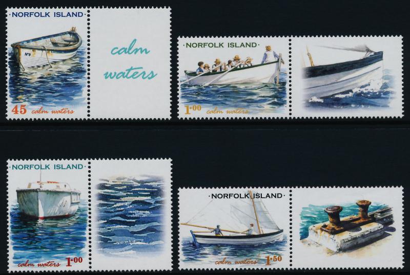 Norfolk Island 740-3 + labels MNH Boats, Whaler, Motorboat