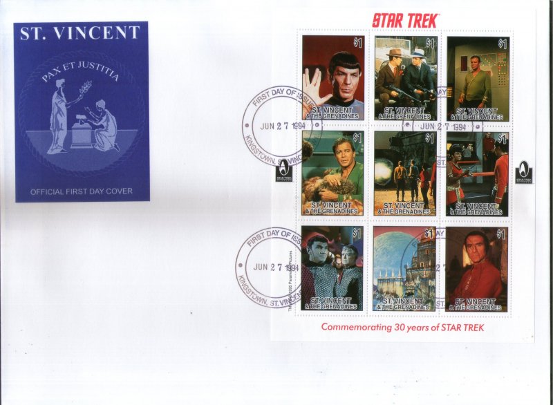 St. Vincent 1994 Star Trek Cinema Film Sc 2245 Sheetlet FDC # 10674