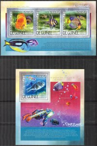 Guinea 2014 Marine Life Fishes (2) Sheet + S/S MNH