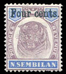 Malayan States - Negri Sembilan #15 (SG 19) Cat£15, 1899 4c on 8c lilac and ...