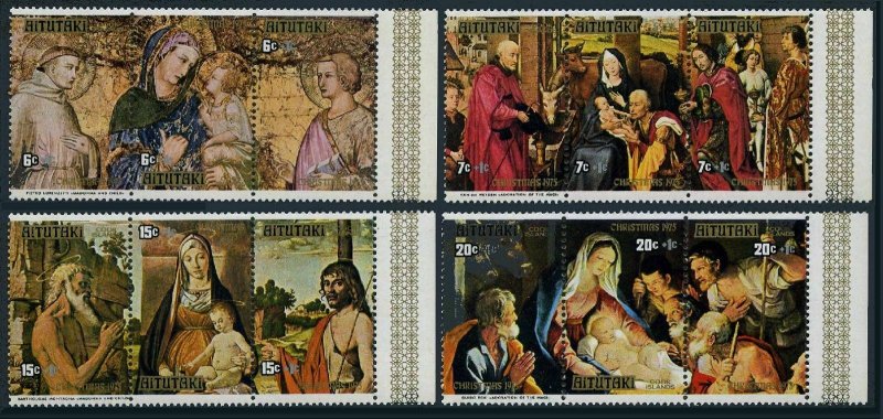 Aitutaki 117-120, B7-B10 ac strips, MNH. Christmas 1975. By Pietro Lorenzetti.