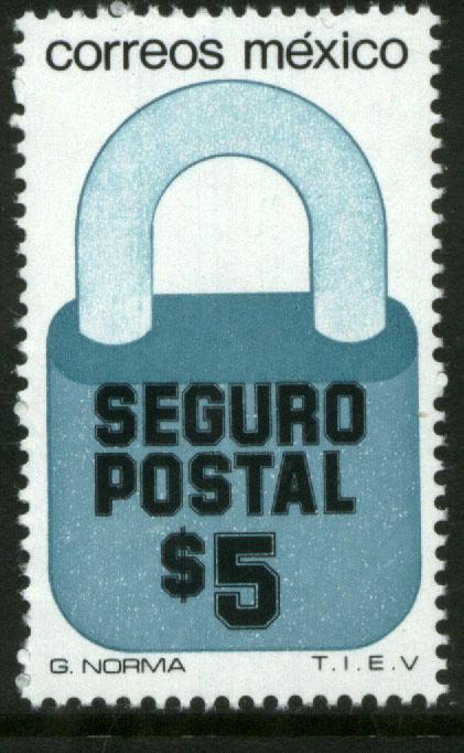 MEXICO G27 $5P Padlock Insured Letter Unwmk Fluor Paper 5