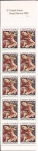US Stamp 1989 25c Christmas Madonna & Child - 20 Stamp Booklet Pane #BK167