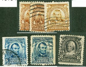 Scott 303,304,306 4c-8c Regular Issue Used Six Copies Total Cat $14