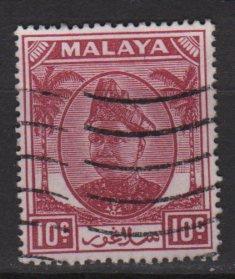  	 Malaya Selangor 1949  Scott 86 used - 10c, Sultan 