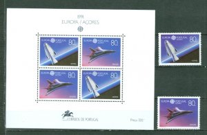 AZORES 1991 SPACE #395-96+#396a SET & SOUV.  SHEET MNH...$14.00