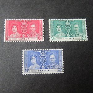 Ceylon 1937 Sc 275-277 set MH