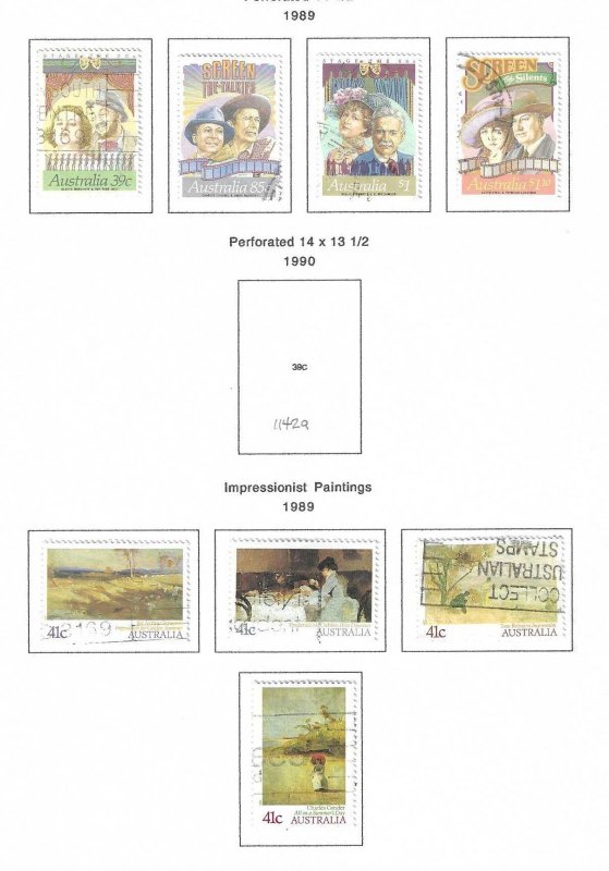 Australia 1989 used 2018 SCV $22.35 - all single stamps - 3 pages   13869
