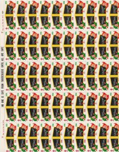 TB Christmas Greetings 1958 Xmas Elfs Charity Seals Stamps Sheet R18177