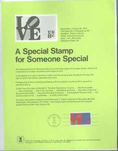 US SP319/1475 1973 8c Love stamp on official USPS souvenir page FDC, #1475 with first day cancel