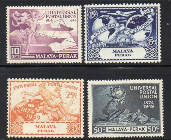 Malaya-Perak Sc 101-4 1949 75th Anniversary UPU stamp set mint