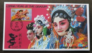 *FREE SHIP USA US Year Of The Dragon 2012 China Lunar Zodiac Chinese Opera (FDC)