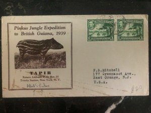 1939 British Guiana Pinkus Jungle Exhibition Tapir Cover To East Orange NJ USA