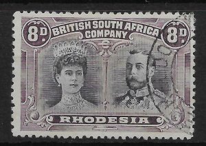 RHODESIA SG185 1910-3 8d BLACK & PURPLE DOUBLE HEAD p13½ USED