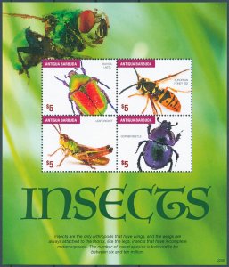 Antigua & Barbuda 2022 MNH Insects Stamps Beetles Honey Bees Crickets 4v M/S 