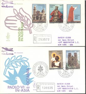 Vatican Sc# 495-499 FDC Set/2 (c) REGISTERED AIR MAIL 1970 Pope Paul VI Visit