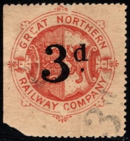 1891 Great Britain Revenue 3 Pence Great Northern Railway Company Letter Stamp