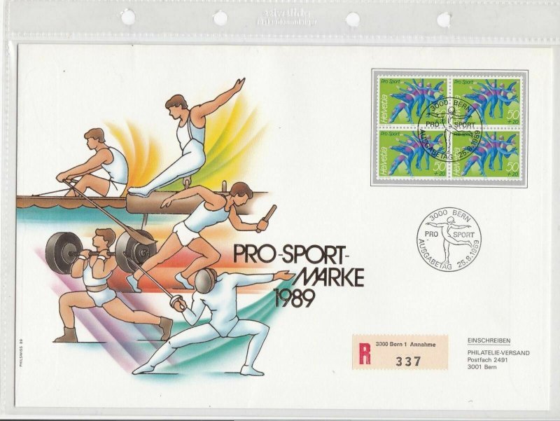 Switzerland Large Prestige 1989 Pro- Sports Gymnast Stamps Cover Ref 26265 