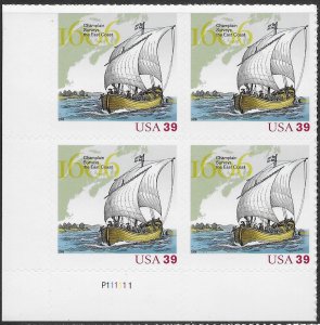 US #4073 MNH plate block.  Champlain surveys the east coast.