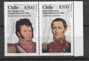 CHILE YEAR 2011 IRISH ROLE IN THE INDEPENDENCE, B. O HIGGINS, MACKENA, PAIR MNH